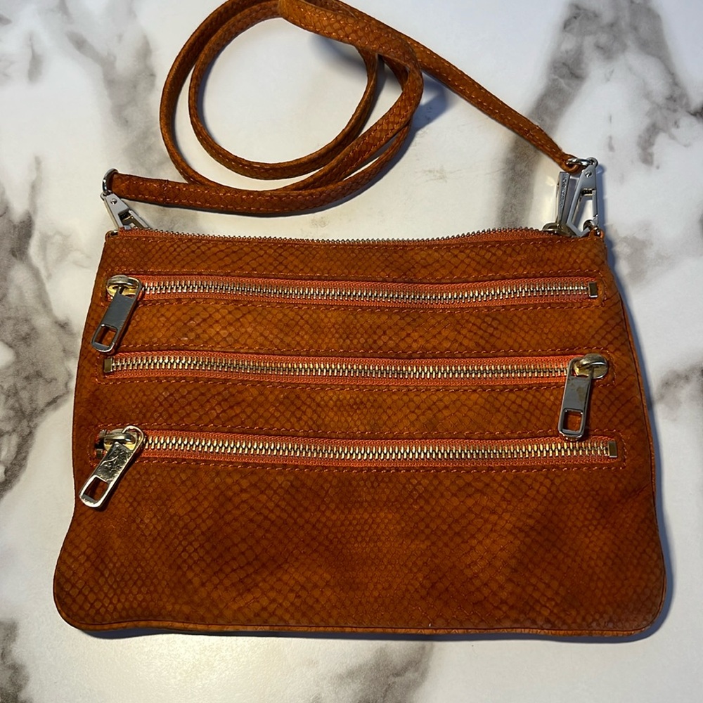 Rebecca Minkoff suede leather Crossbody bag. Burnt orange